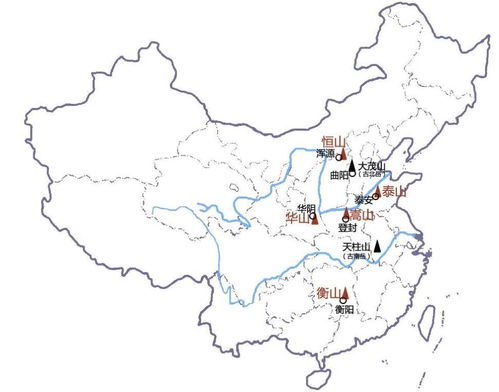 中国的五岳分别在地图上是什么方位