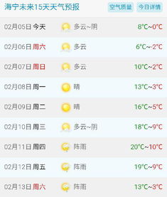 海宁天气预报15天查询百度，海宁天气预报15天查询结果表