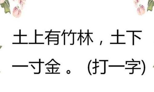 土上有竹林土下一寸金 猜一个字，土上有竹林土下一寸金打一字谜