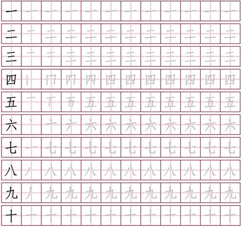 田字格中三的正确格式